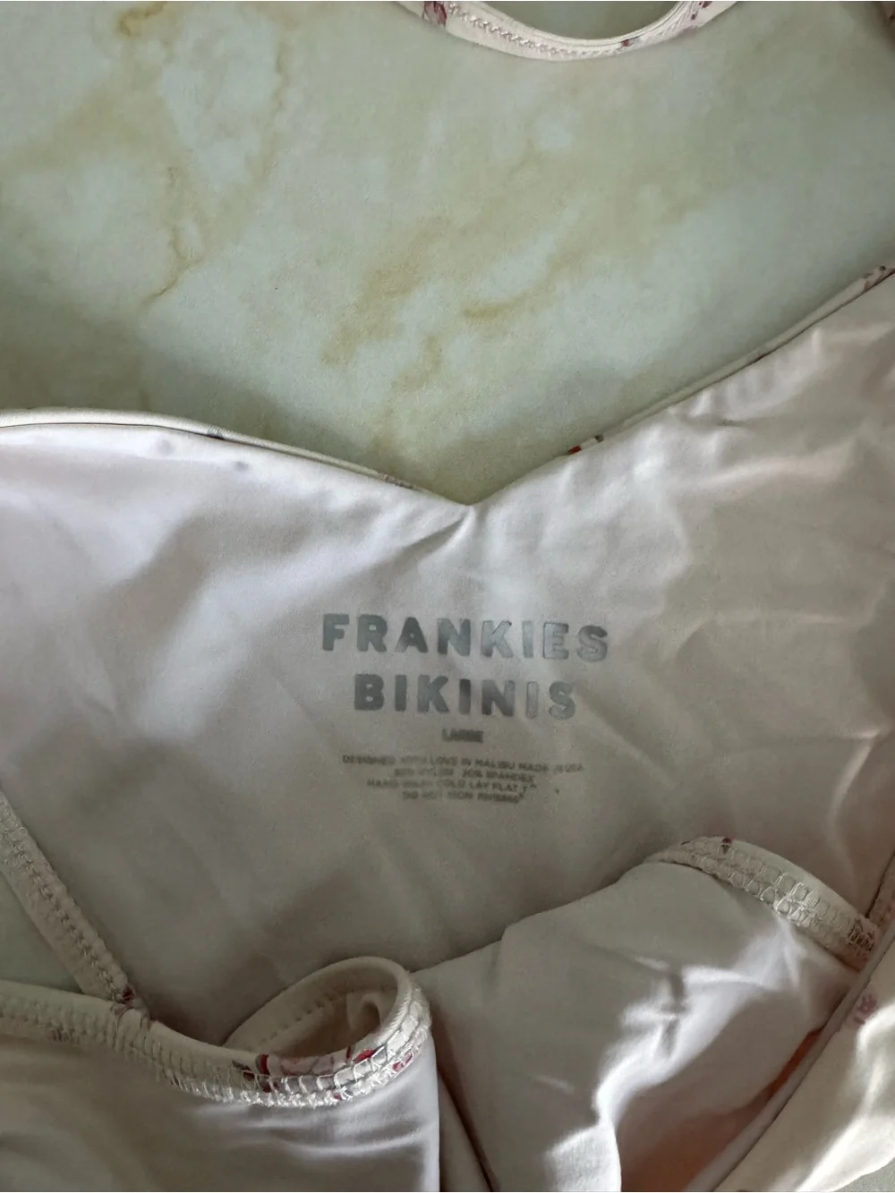 Frankie's Bikinis Cream Bandeau Bikini with Pink Floral Print